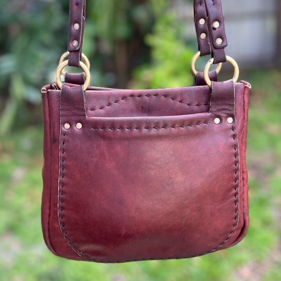 Rustic Boho Italian Leather Bag Burgundy Red Vintage Country Western Style Purse - Picture 16 of 16